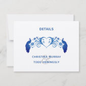 Elegant Blue Peacock Wedding Details Kaart (Achterkant)