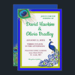 Elegant Blue Peacock Wedding Kaart<br><div class="desc">Een aantrekkelijke uitnodiging voor een pauw bruiloft met een pauw-vector met veren.</div>