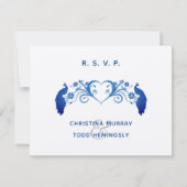 Elegant Blue Peacock Wedding RSVP Kaart (Achterkant)