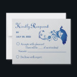 Elegant Blue Peacock Wedding RSVP Kaart<br><div class="desc">Deze Elegant Blue Peacock RSVP-bijsluitkaart meet 4, 25 x5.5 inch en is gemakkelijk te personaliseren met uw namen (aan de ene kant) en uw specifieke vereiste responsdatum aan de andere kant. Gebruik gewoon de gebruiksvriendelijke sjabloon! Een standaard wit omhulsel is inbegrepen (hoewel, kunt u verkiezen om uit te sluiten en...</div>
