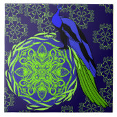 Elegant Blue Peacock with Green Mandala Tegeltje (Voorkant)