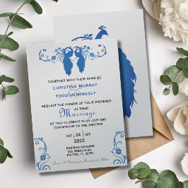 Elegant Blue Peakcock Wedding Invitation 5"x7" Kaart