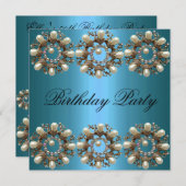 Elegant Blue Pearl Birthday Uitnodiging (Voorkant / Achterkant)