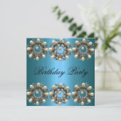 Elegant Blue Pearl Birthday Uitnodiging (Staand voorkant)