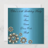 Elegant Blue Pearl Birthday Uitnodiging (Achterkant)