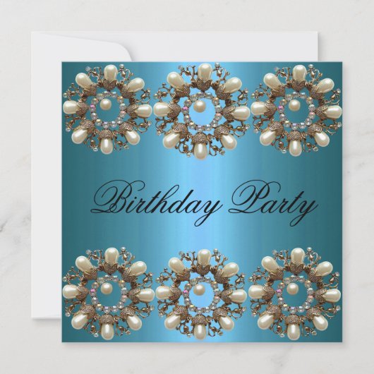 Elegant Blue Pearl Birthday Uitnodiging (Voorkant)