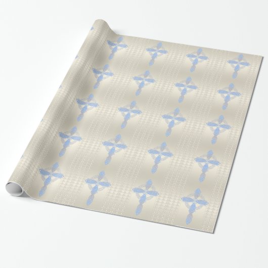 Elegant Blue Pearl Celtic Cross Cadeaupapier (Uitgerold)