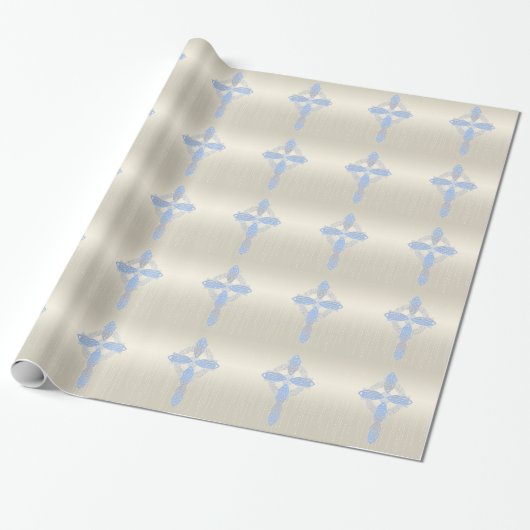 Elegant Blue Pearl Celtic Cross Cadeaupapier (Uitgerold)