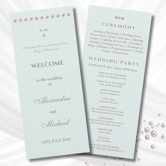 Elegant Blue Pearl Christian Wedding Program Programmakaart