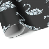 Elegant Blue Pearl Swan op zwarte achtergrond Cadeaupapier (Rol Hoek)