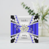 Elegant Blue Pearl White Diamond Birthday Kaart (Staand voorkant)