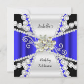 Elegant Blue Pearl White Diamond Birthday Kaart (Voorkant)