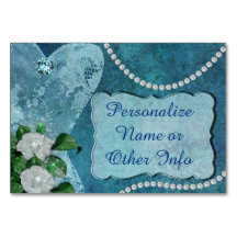 Elegant Blue Pearls & Lace Personalized