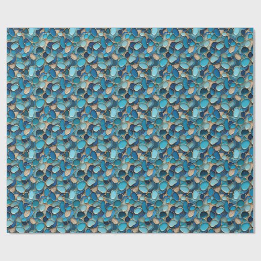 Elegant Blue Pebbles Gold Accent Abstract Cadeaupapier (Vlak)