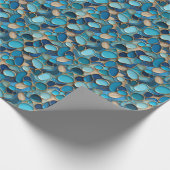 Elegant Blue Pebbles Gold Accent Abstract Cadeaupapier (Hoek)