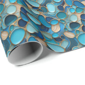 Elegant Blue Pebbles Gold Accent Abstract Cadeaupapier (Rol Hoek)