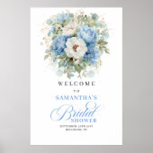 Elegant Blue Peonies Gold Bridal Shower Welcome Poster (Voorkant)
