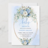 Elegant Blue Peonies Greenery Baby Shower Invite Kaart (Voorkant)