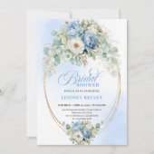 Elegant Blue Peonies Greenery Bridal Shower Invite Kaart (Voorkant)
