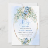 Elegant Blue Peonies Greenery Gold Baby Shower  Kaart (Voorkant)