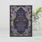 Elegant Blue Peony Art Nouveau QR Code Wedding Kaart (Staand voorkant)