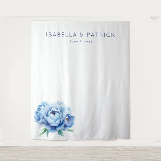 Elegant Blue Peony Invitation Wandkleed (Voorkant)