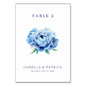 Elegant Blue Peony Table Number Kaart (Achterkant)