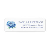 Elegant Blue Peony Wedding Address Label (Voorkant)