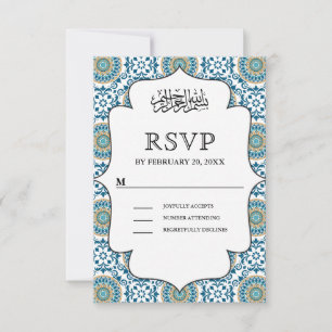 Elegant Blue Persian Mosaic Islamic Muslim Weduwsc RSVP Kaartje