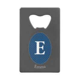 Elegant Blue Personalized Monogram Creditkaart Flessenopener