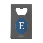 Elegant Blue Personalized Monogram Creditkaart Flessenopener (Achterkant)