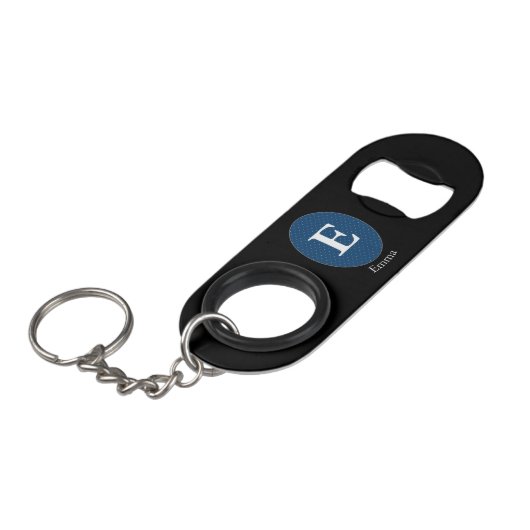 Elegant Blue Personalized Monogram Mini Flessenopener (Voorkant Gekanteld)