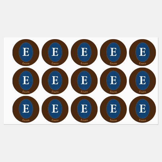 Elegant Blue Personalized Monogram Square Sticker (Vel)