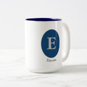 Elegant Blue Personalized Monogram Tweekleurige Koffiemok (Voorkant rechts)