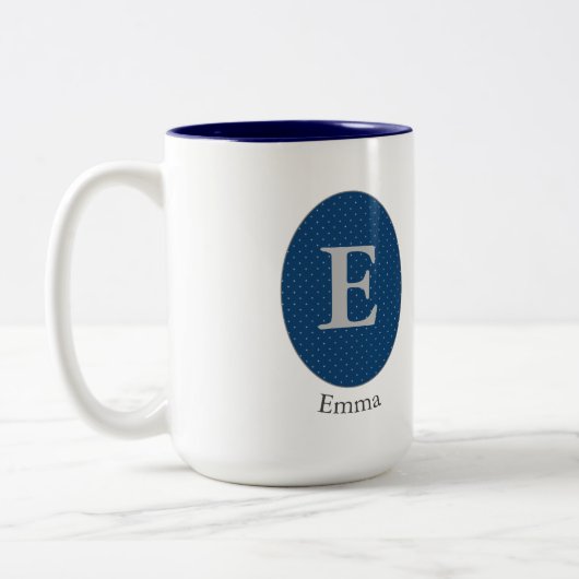 Elegant Blue Personalized Monogram Tweekleurige Koffiemok (Links)