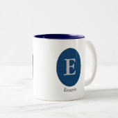 Elegant Blue Personalized Monogram Tweekleurige Koffiemok (Voorkant rechts)