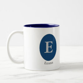 Elegant Blue Personalized Monogram Tweekleurige Koffiemok