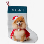 Elegant Blue Pet Dog Photo Custom Name Kleine Kerstsok (Voorkant)