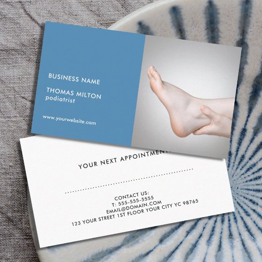 Elegant Blue Photo Podiatrist Appointment Card Afsprakenkaartje