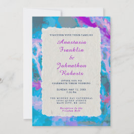 Elegant Blue Pink Abstracte Waterverf Wedding Kaart
