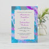 Elegant Blue Pink Abstracte Waterverf Wedding Kaart (Staand voorkant)