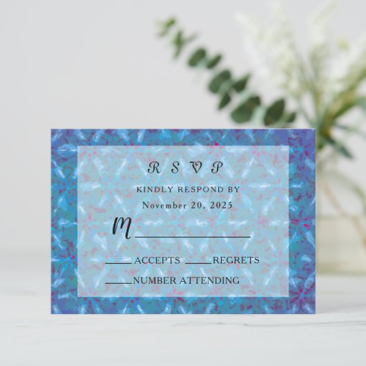 Elegant Blue Pink Abstracte Waterverf Wedding RSVP Kaartje (Staand voorkant)