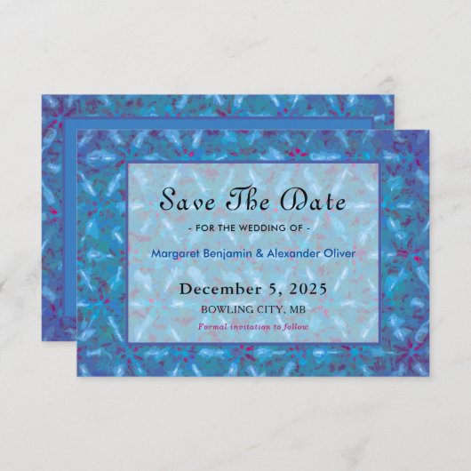 Elegant Blue Pink Abstracte Waterverf Wedding Save The Date (Voorkant / Achterkant)