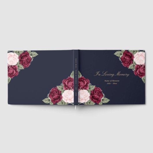 Elegant Blue Pink Burgundy Floral Funeral Gastenboek (Volledig)