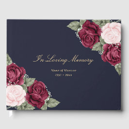 Elegant Blue Pink Burgundy Floral Funeral Gastenboek