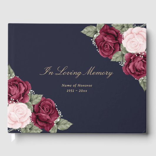 Elegant Blue Pink Burgundy Floral Funeral Gastenboek (Voorkant)