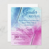 Elegant Blue Pink Feather Gender onthulling Uitnod (Voorkant / Achterkant)
