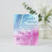 Elegant Blue Pink Feather Gender onthulling Uitnod (Staand voorkant)