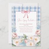 Elegant Blue Pink Floral Bow Gingham Bridal Shower Kaart (Voorkant)