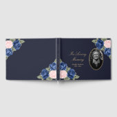 Elegant Blue Pink Floral Funeral Foto Gastenboek (Volledig)